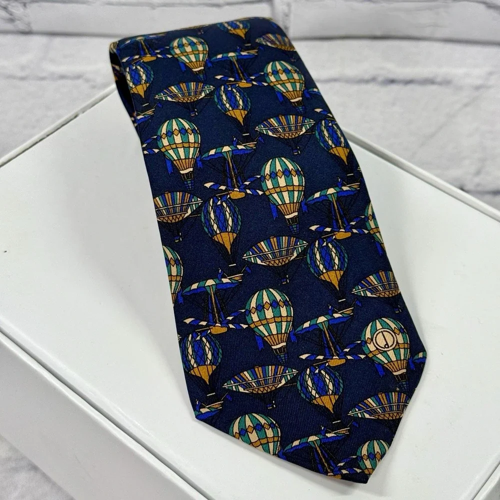 Dunhill Men's Silk Tie Hot Air Balloons‎ Navy Made in Italy 58
